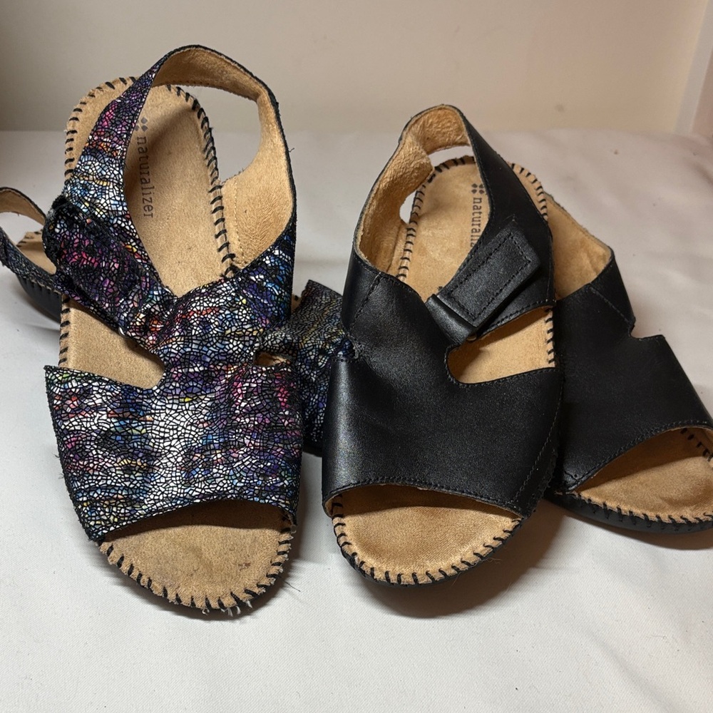 Naturalizer Two pair Leather Velcro Adjust Sandals Size 8.5